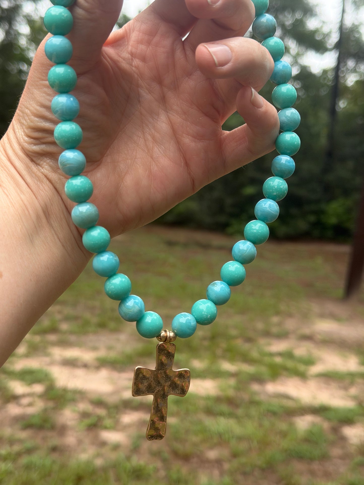 Medium Bead with Cross Pendant