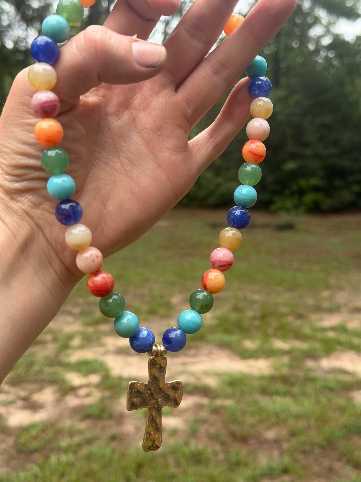 Medium Bead with Cross Pendant