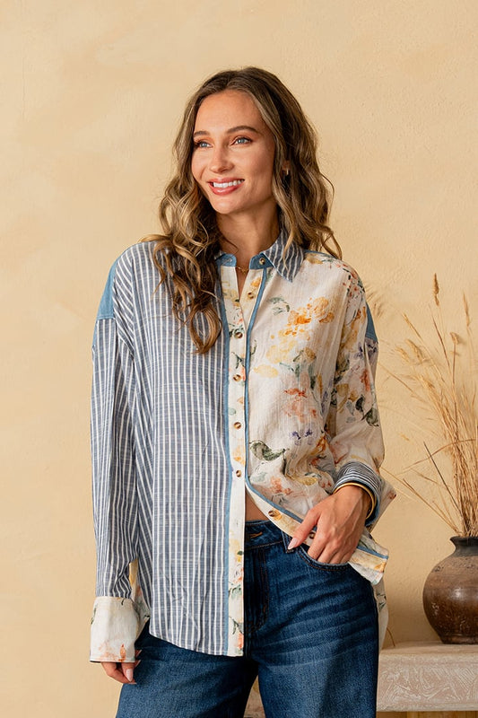 Floral Stripe Button Down
