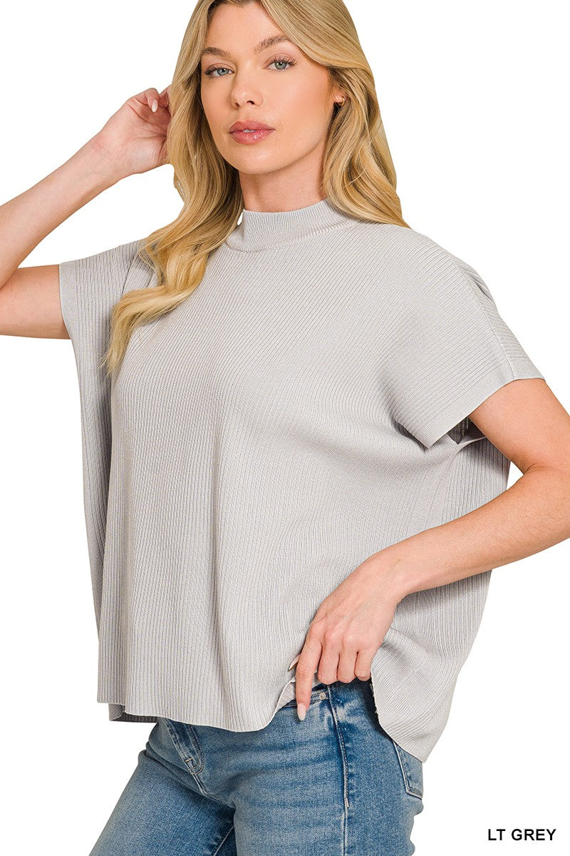 Mock Neck Short Sleeve Sweater