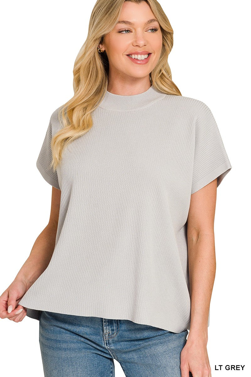 Mock Neck Short Sleeve Sweater