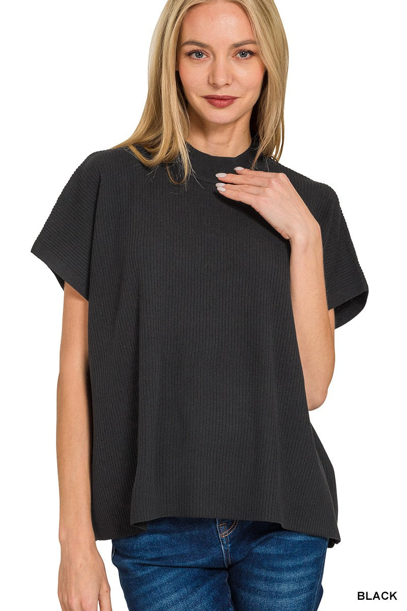 Mock Neck Short Sleeve Sweater