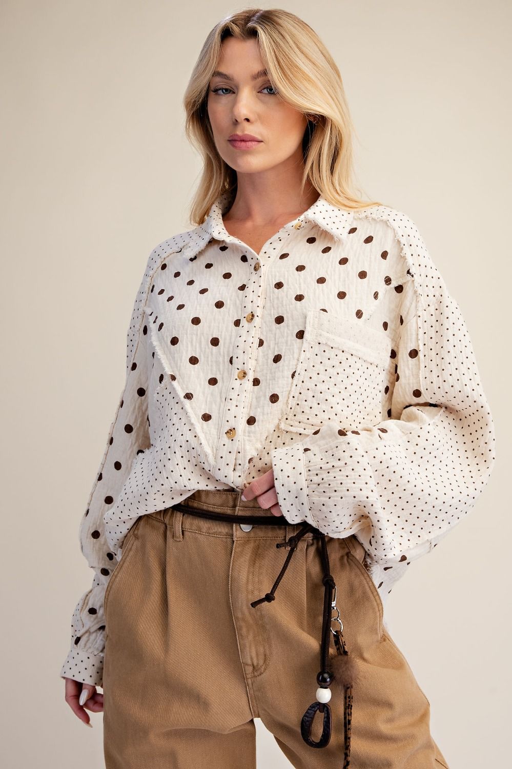 Natural Longsleeve Mix Dots Button Up