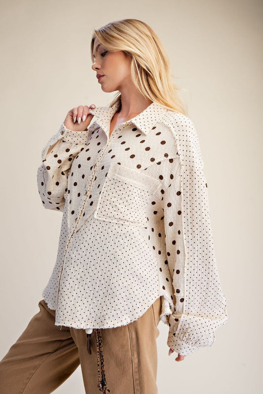 Natural Longsleeve Mix Dots Button Up