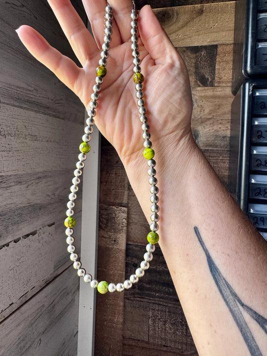 18.5" Silver Plated Pearls w/Green Variscite